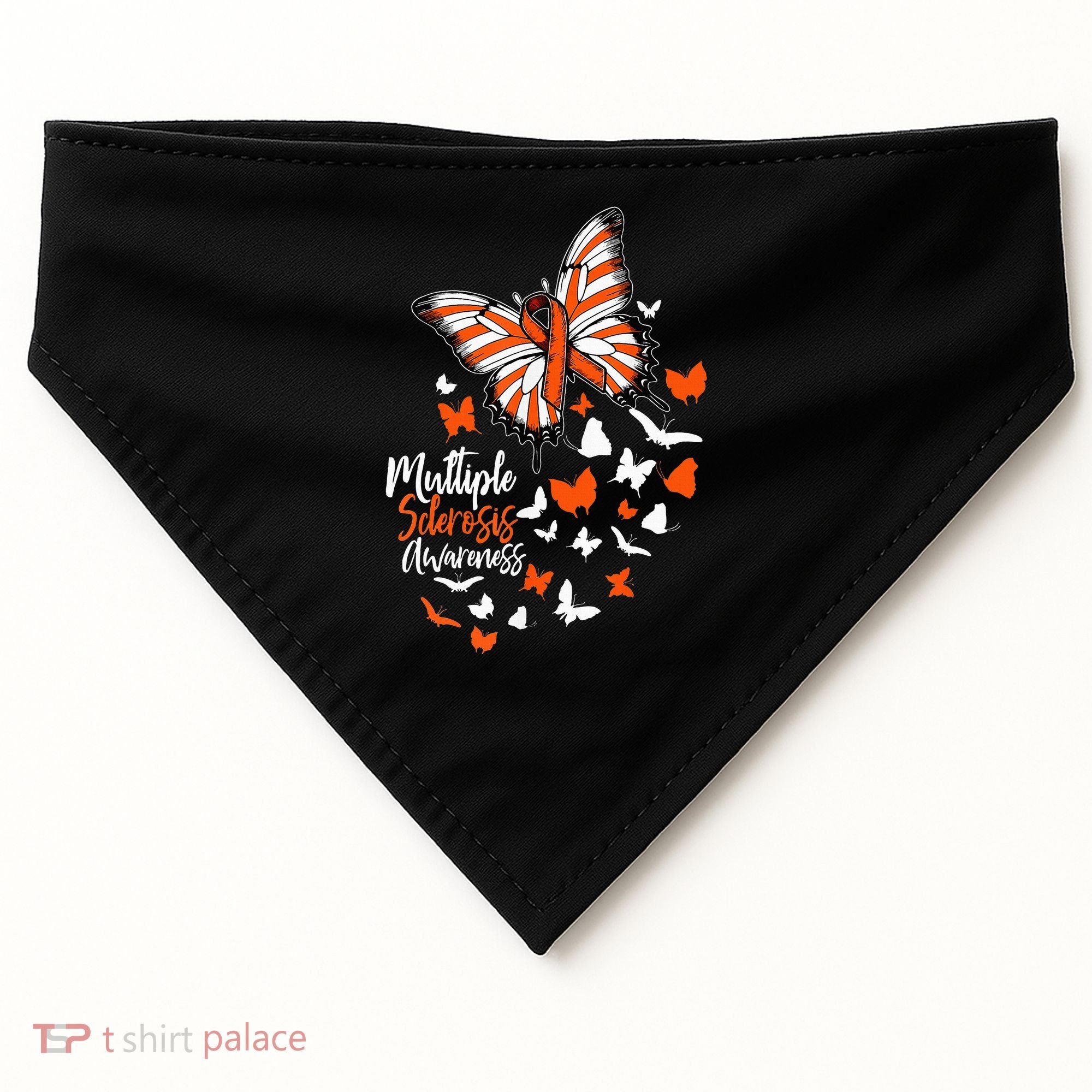 Multiple Sclerosis Awareness Butterfly Orange Ribbon  USA-Made Doggie Bandana