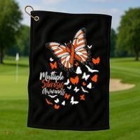 Multiple Sclerosis Awareness Butterfly Orange Ribbon  Golf Towel thumb 1