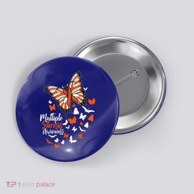 Multiple Sclerosis Awareness Butterfly Orange Ribbon  Button