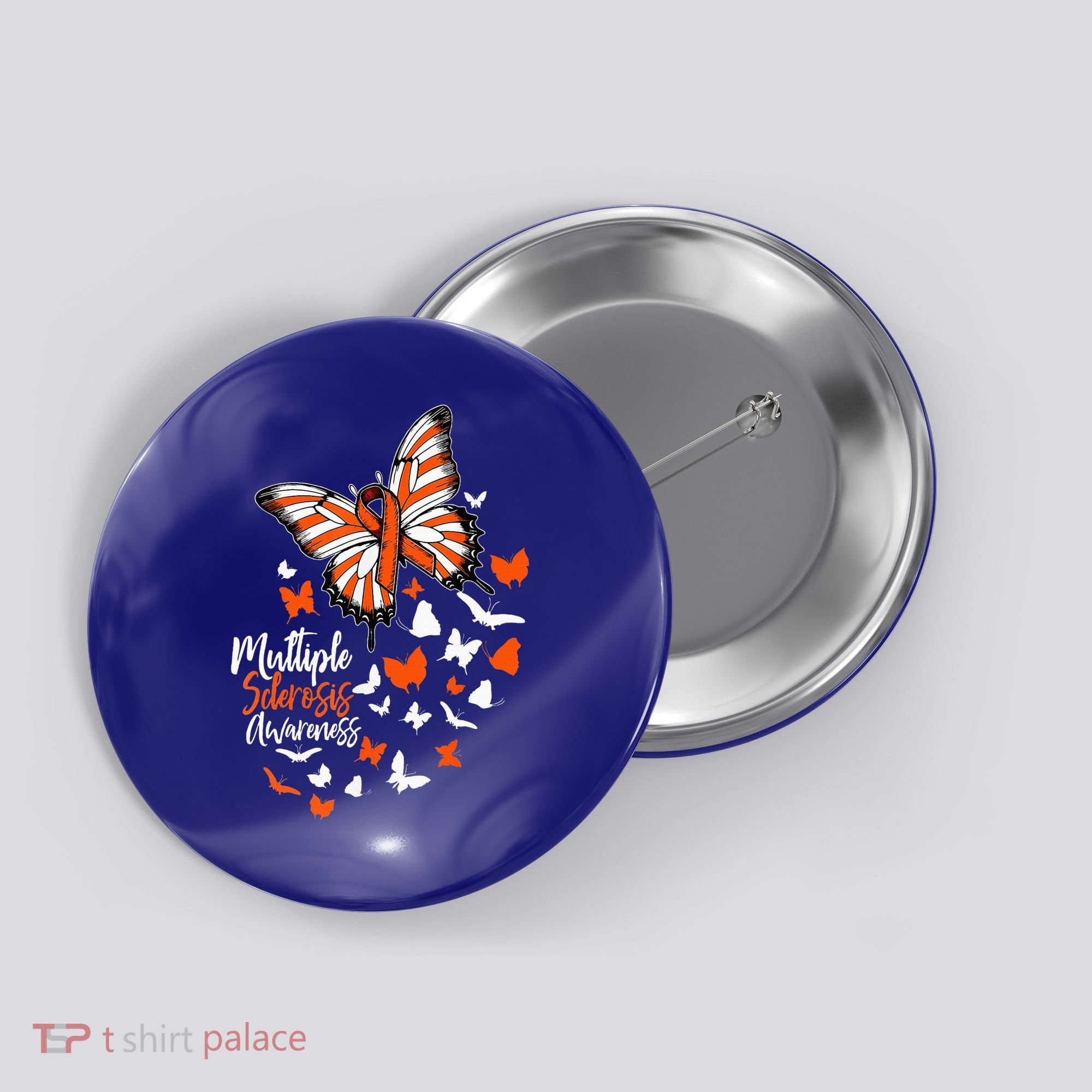 Multiple Sclerosis Awareness Butterfly Orange Ribbon  Button