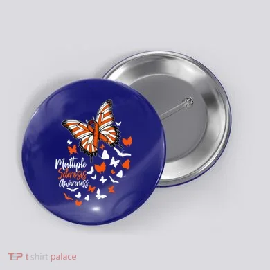 Multiple Sclerosis Awareness Butterfly Orange Ribbon  Button