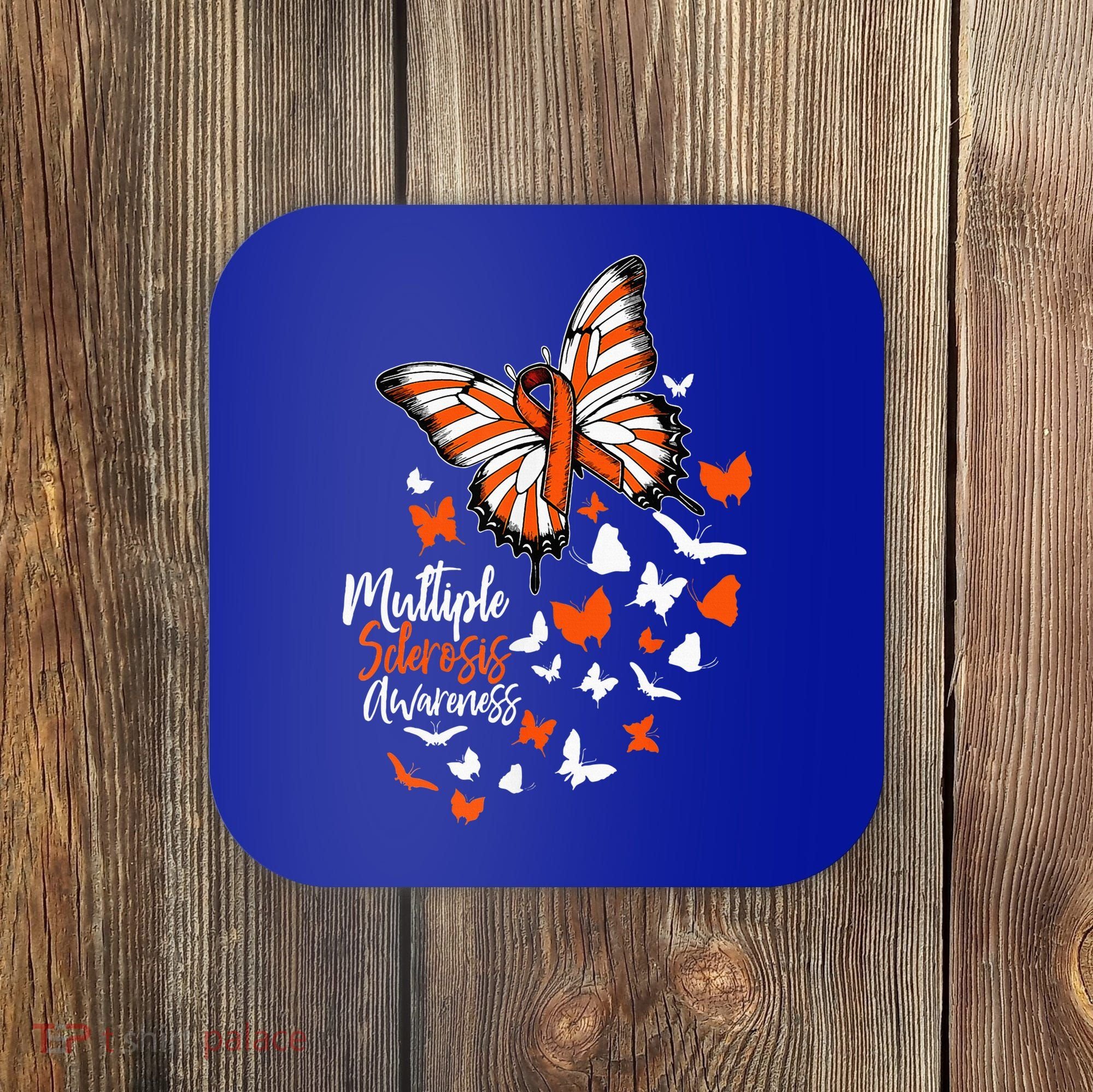 Multiple Sclerosis Awareness Butterfly Orange Ribbon  Coaster