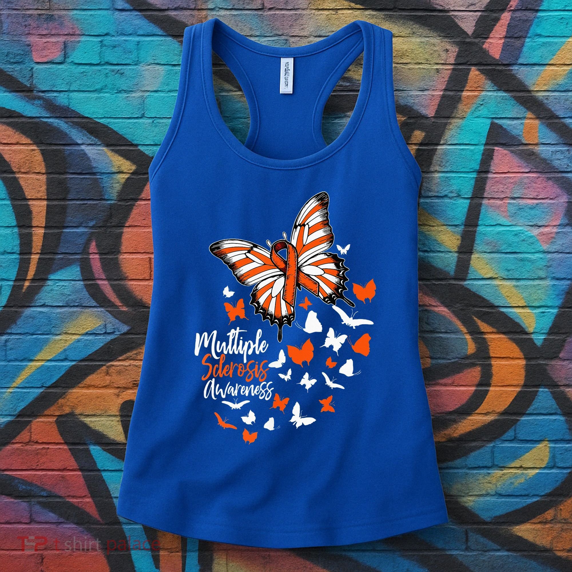 Multiple Sclerosis Awareness Butterfly Orange Ribbon  Women's Tank Top