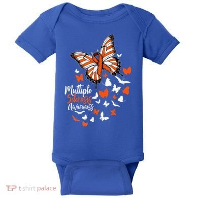 Multiple Sclerosis Awareness Butterfly Orange Ribbon  Baby Bodysuit