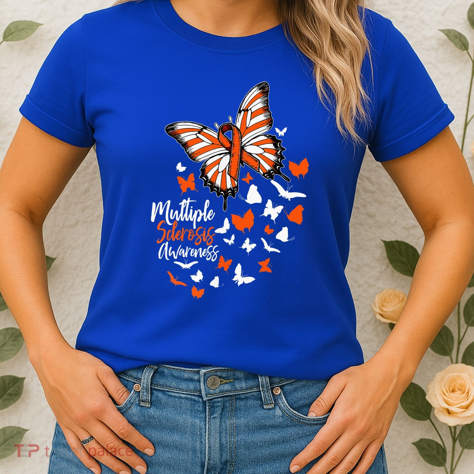 Multiple Sclerosis Awareness Butterfly Orange Ribbon  Women's T-Shirt