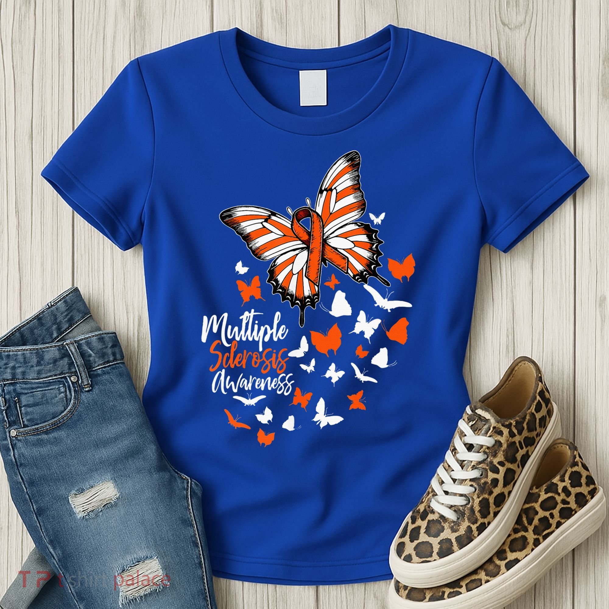 Multiple Sclerosis Awareness Butterfly Orange Ribbon  Women's T-Shirt