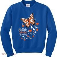 Multiple Sclerosis Awareness Butterfly Orange Ribbon  Kids Sweatshirt thumb 0