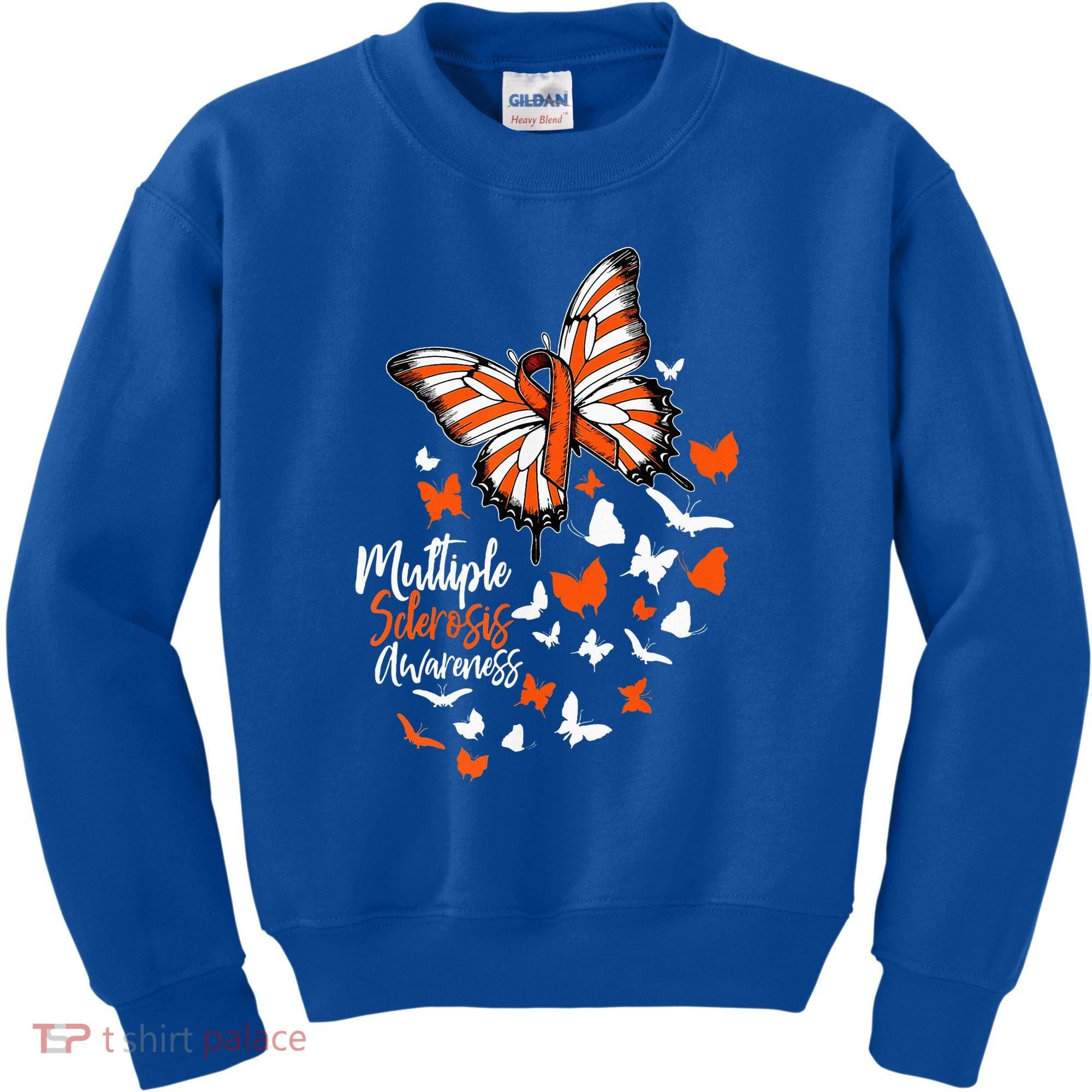 Multiple Sclerosis Awareness Butterfly Orange Ribbon  Kids Sweatshirt