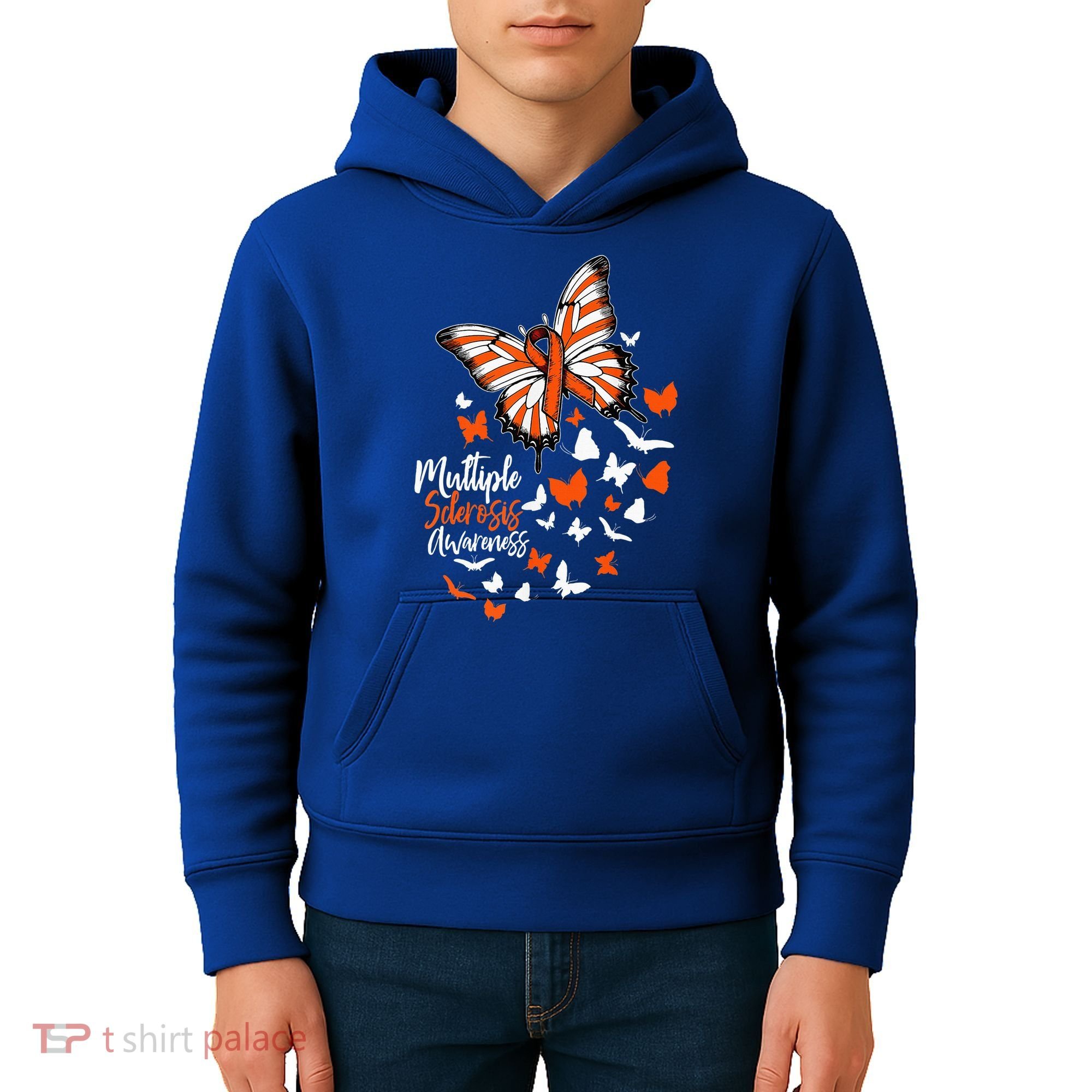 Multiple Sclerosis Awareness Butterfly Orange Ribbon  Kids Hoodie