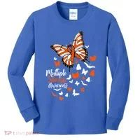 Multiple Sclerosis Awareness Butterfly Orange Ribbon  Kids Long Sleeve Shirt thumb 0