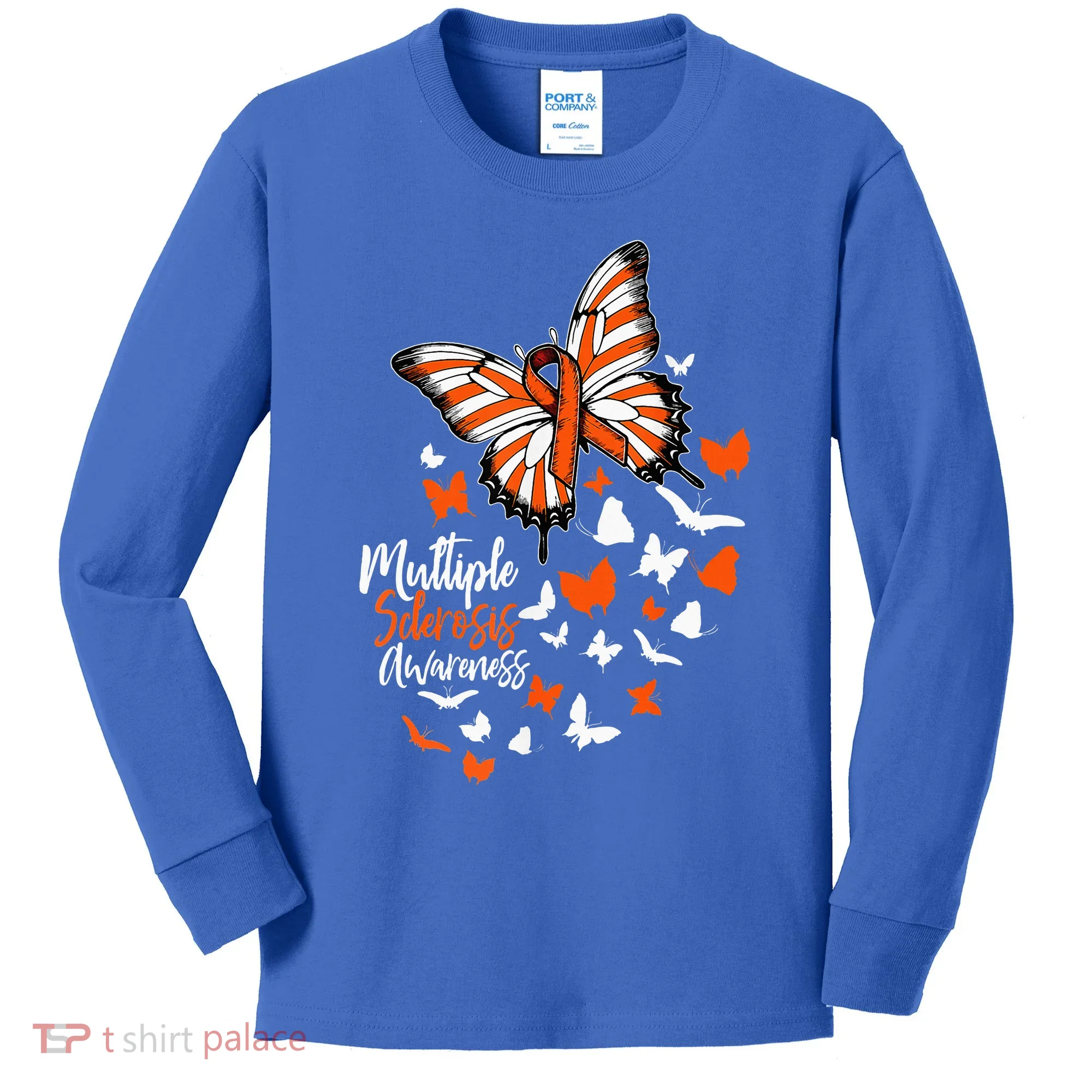Multiple Sclerosis Awareness Butterfly Orange Ribbon  Kids Long Sleeve Shirt