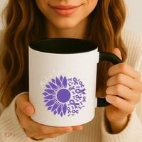 Moebius Syndrome Awareness Sunflower Purple Ribbon Support Gift Coffee Mug thumb 3