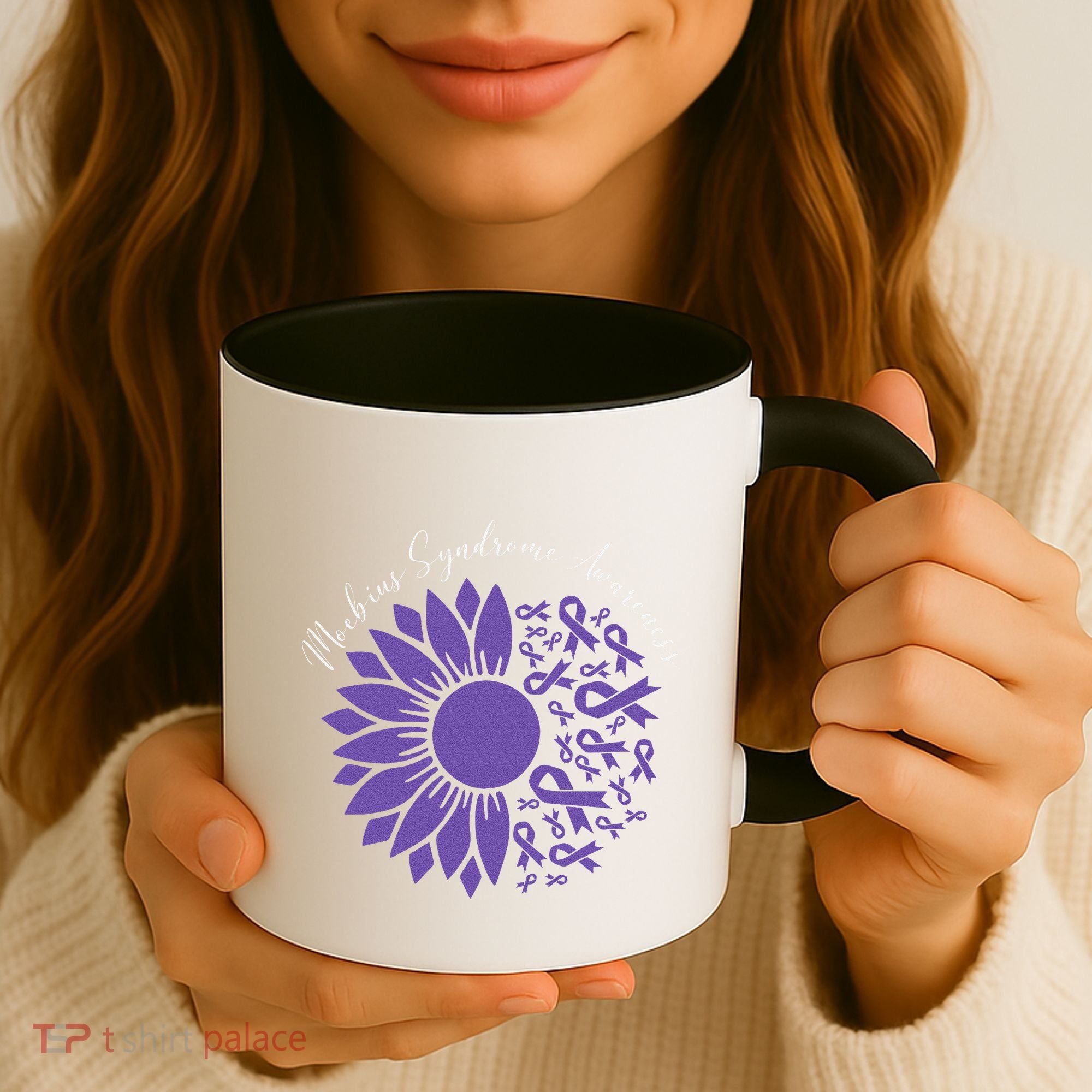 Moebius Syndrome Awareness Sunflower Purple Ribbon Support Gift Coffee Mug