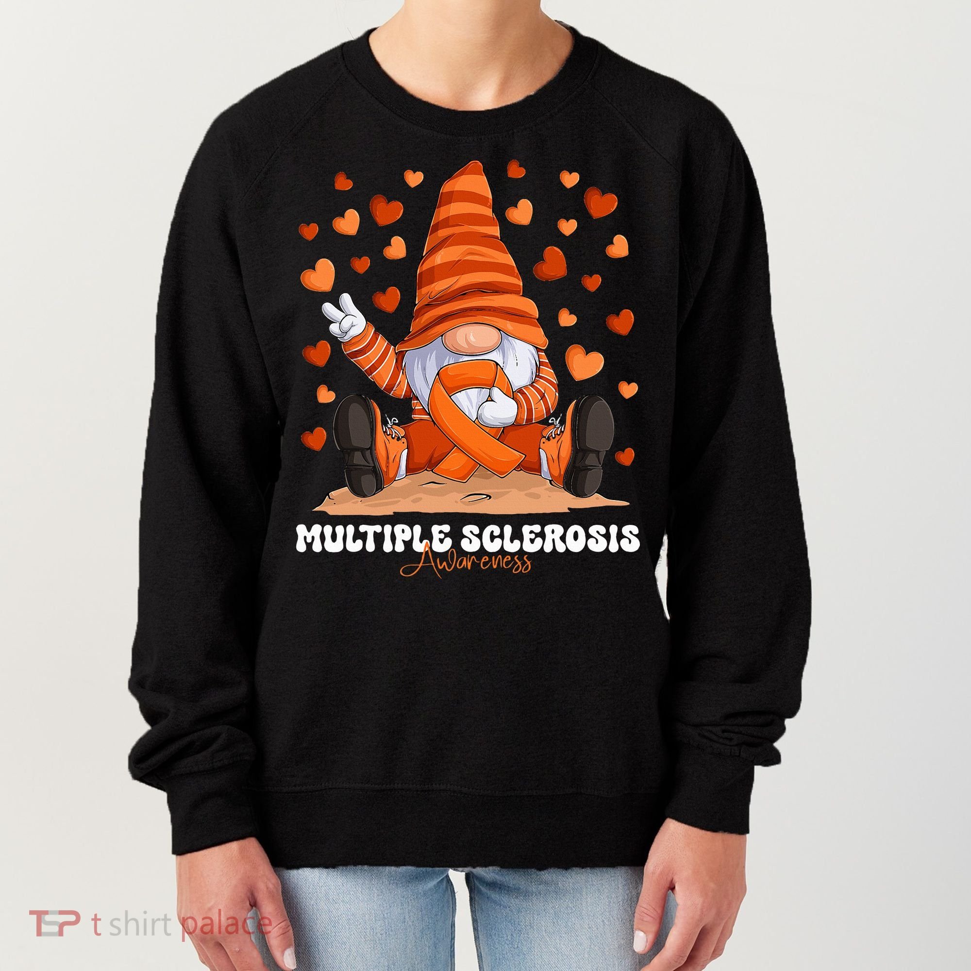 Multiple Sclerosis Awareness Month Orange Ribbon Gnome Women's Sweatshirt