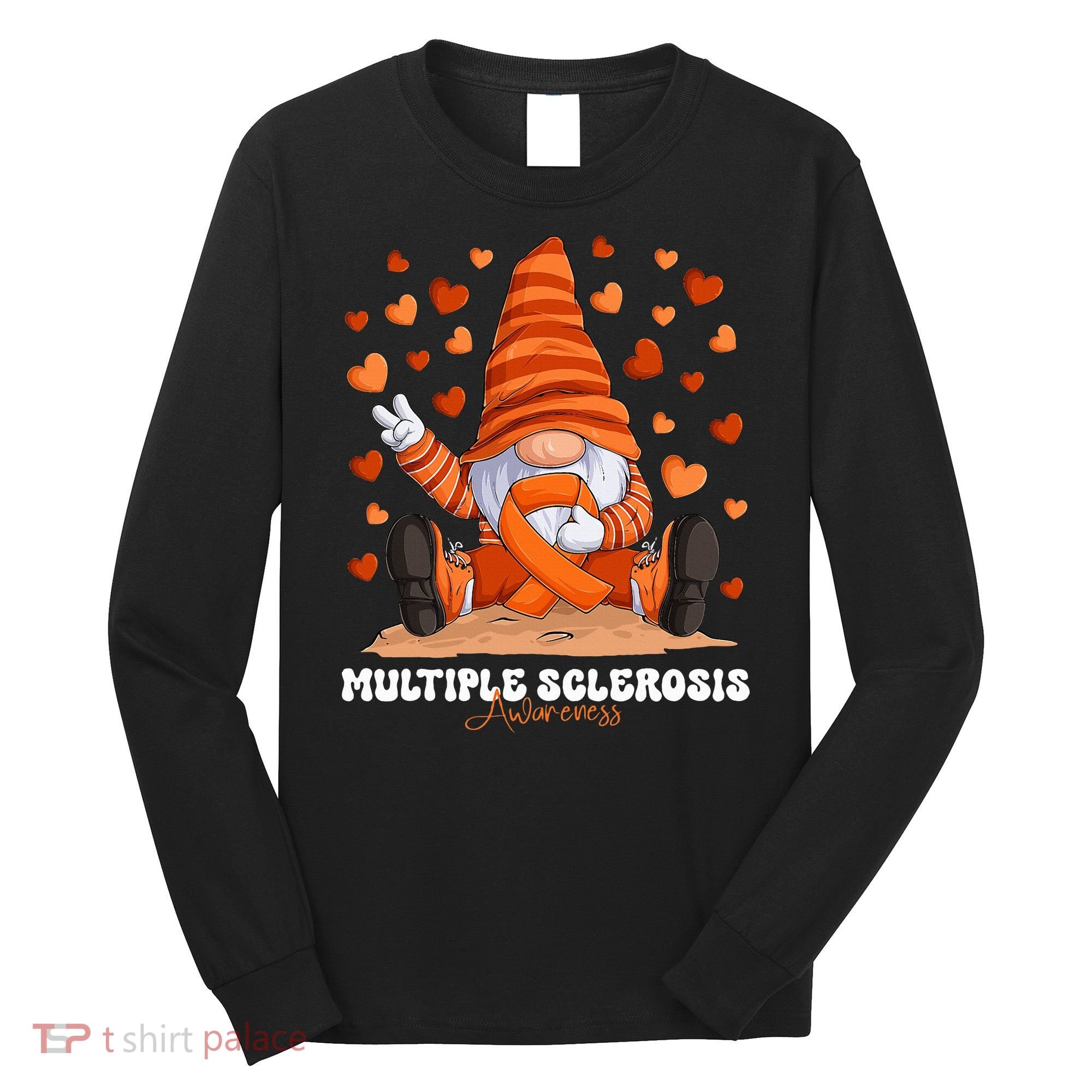 Multiple Sclerosis Awareness Month Orange Ribbon Gnome Long Sleeve Shirt