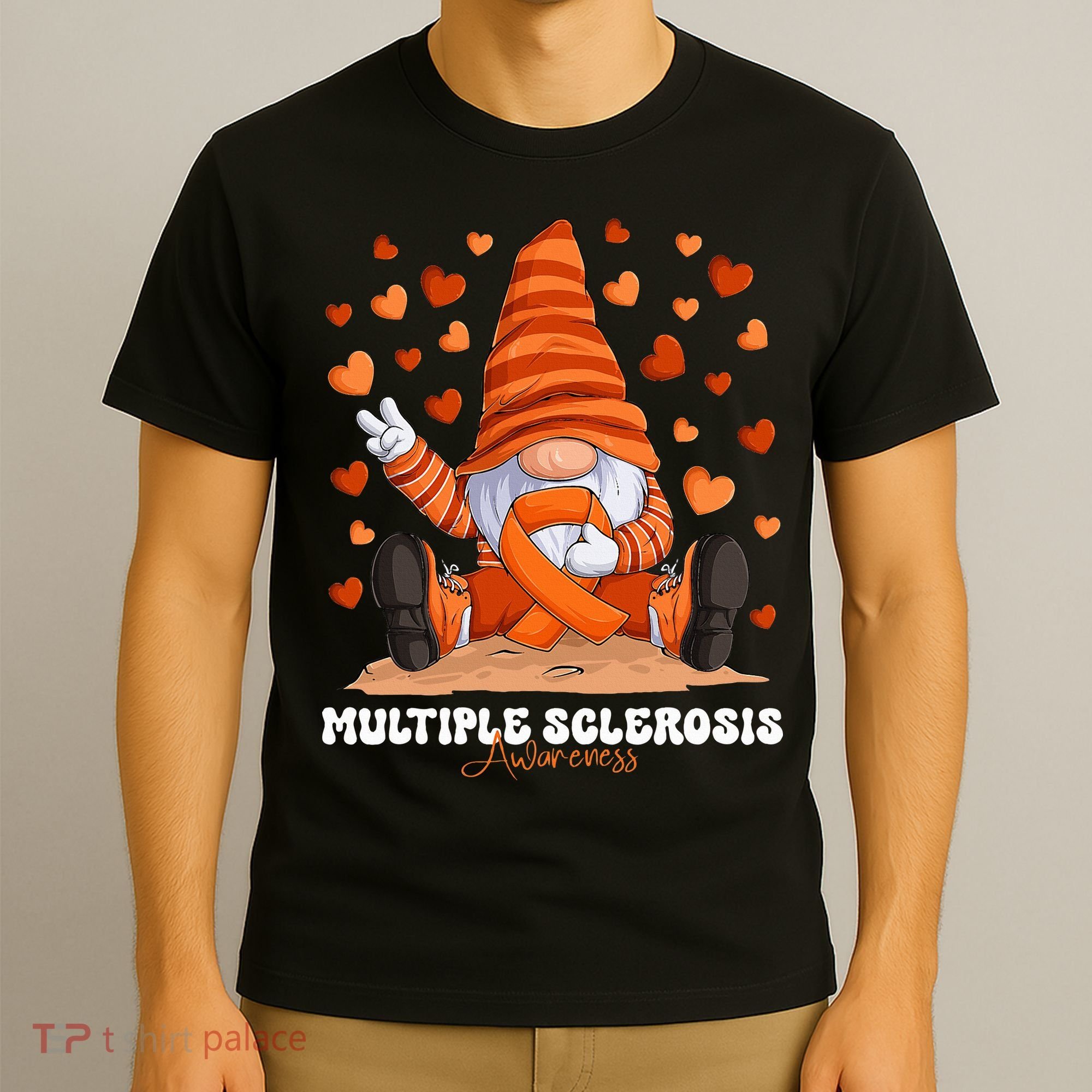 Multiple Sclerosis Awareness Month Orange Ribbon Gnome T-Shirt