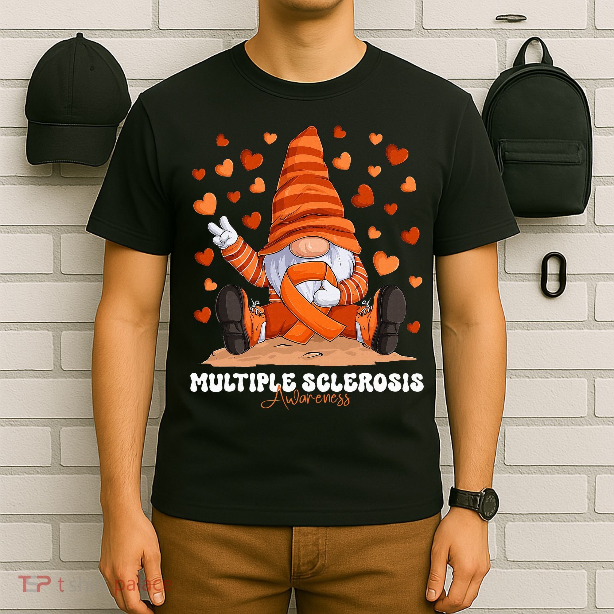Multiple Sclerosis Awareness Month Orange Ribbon Gnome T-Shirt