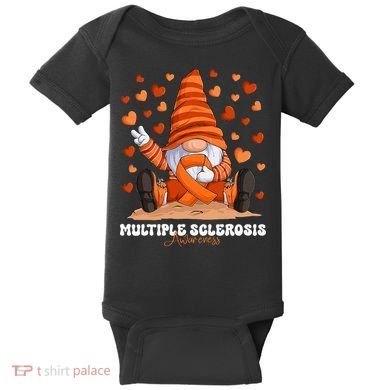 Multiple Sclerosis Awareness Month Orange Ribbon Gnome Baby Bodysuit