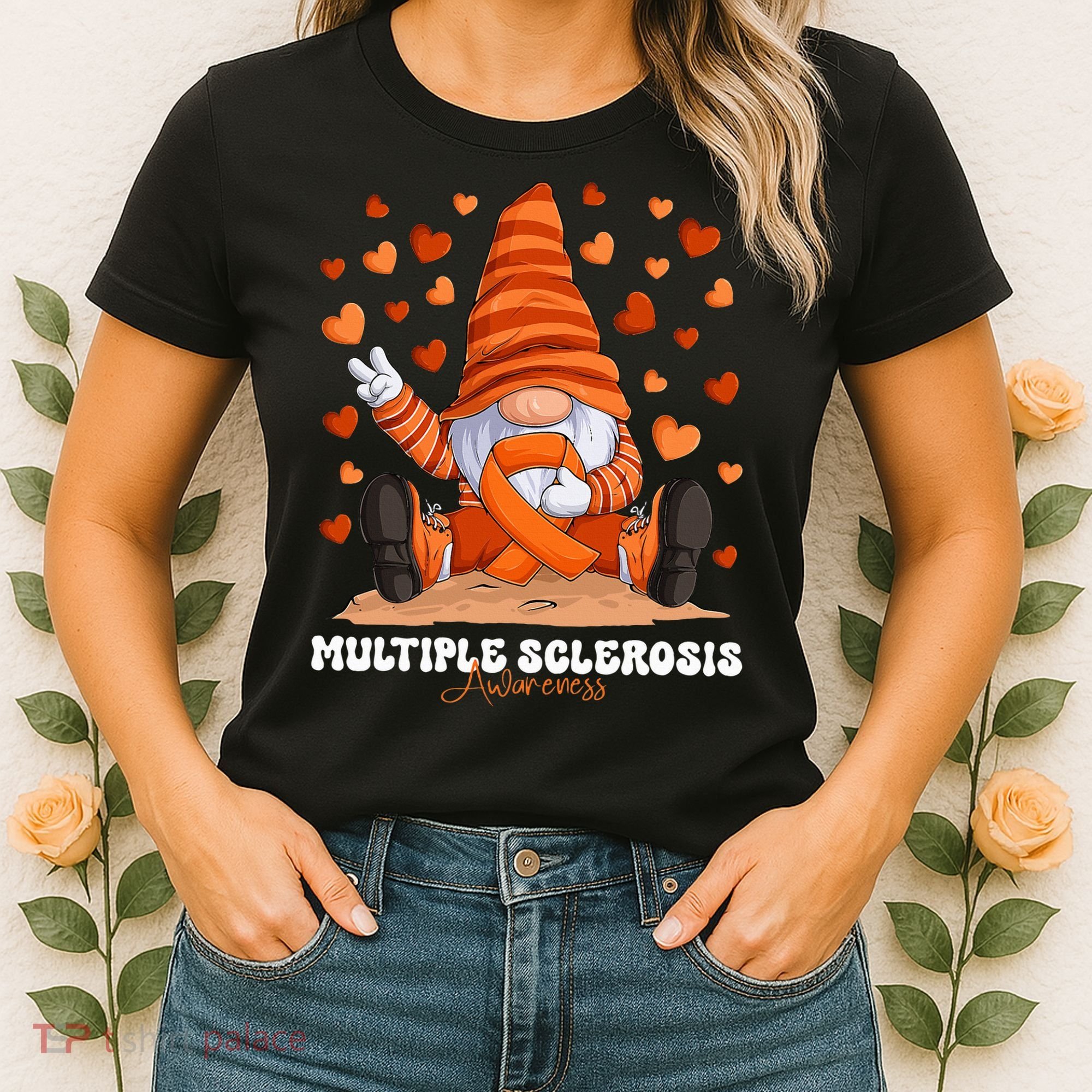 Multiple Sclerosis Awareness Month Orange Ribbon Gnome Women's T-Shirt