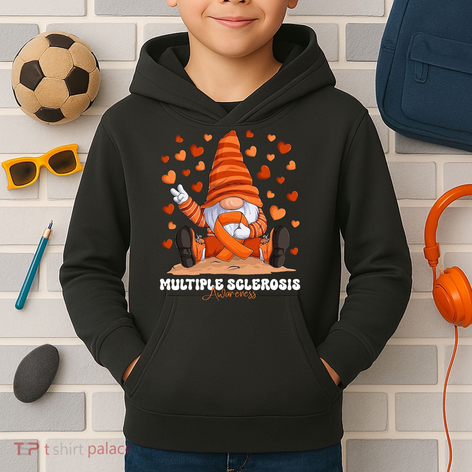Multiple Sclerosis Awareness Month Orange Ribbon Gnome Kids Hoodie