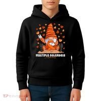 Multiple Sclerosis Awareness Month Orange Ribbon Gnome Kids Hoodie thumb 4