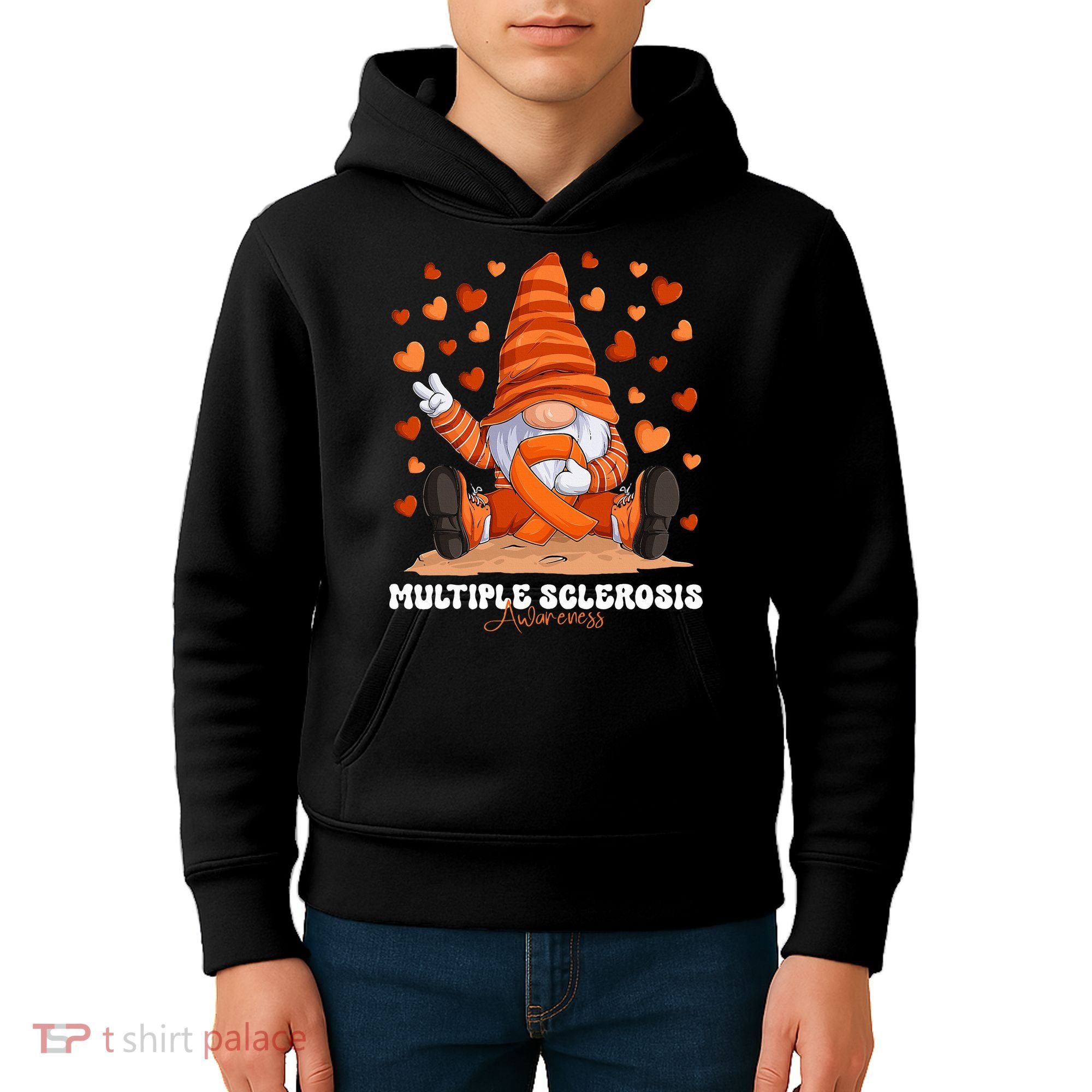 Multiple Sclerosis Awareness Month Orange Ribbon Gnome Kids Hoodie