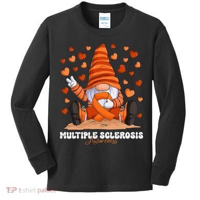 Multiple Sclerosis Awareness Month Orange Ribbon Gnome Kids Long Sleeve Shirt