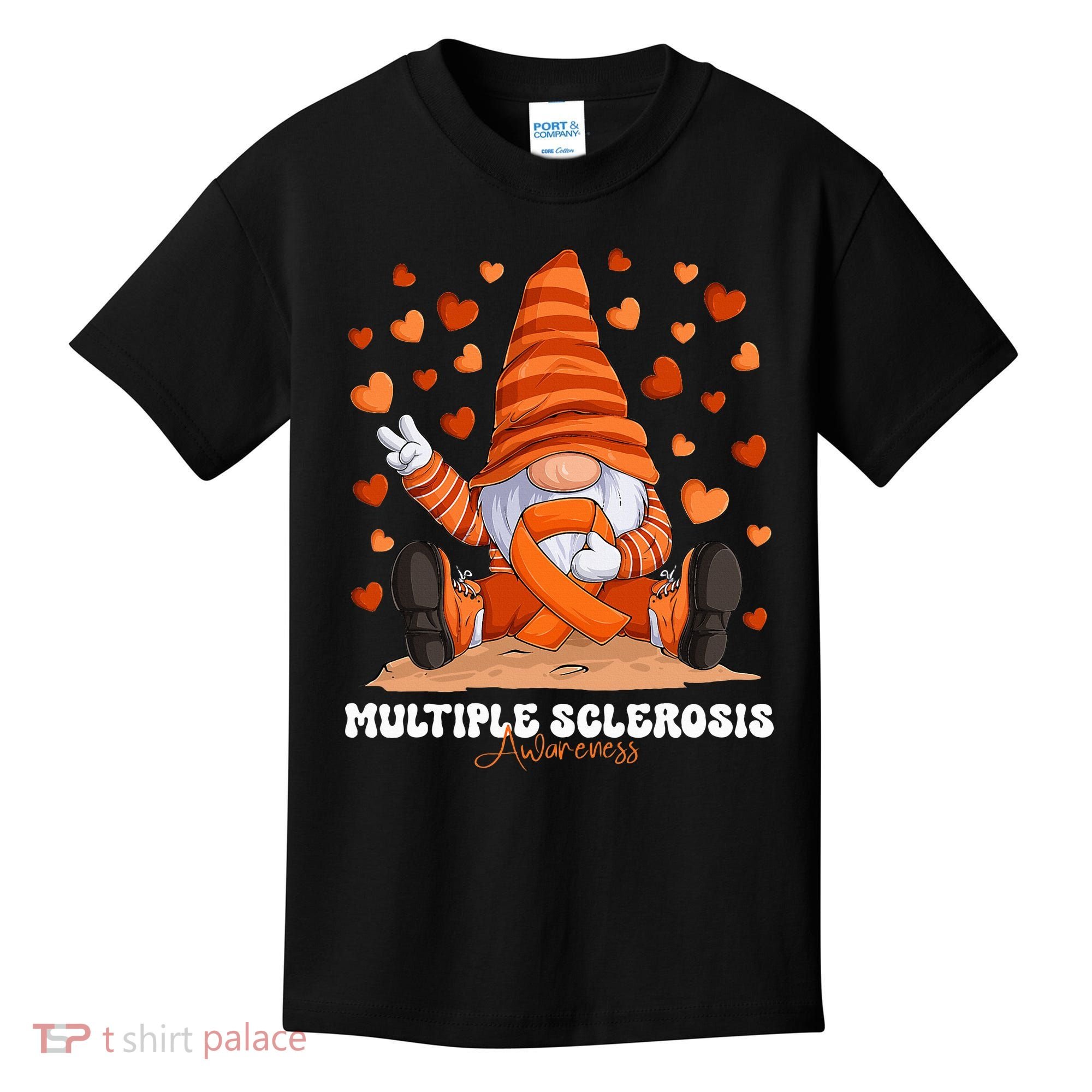 Multiple Sclerosis Awareness Month Orange Ribbon Gnome Kids T-Shirt