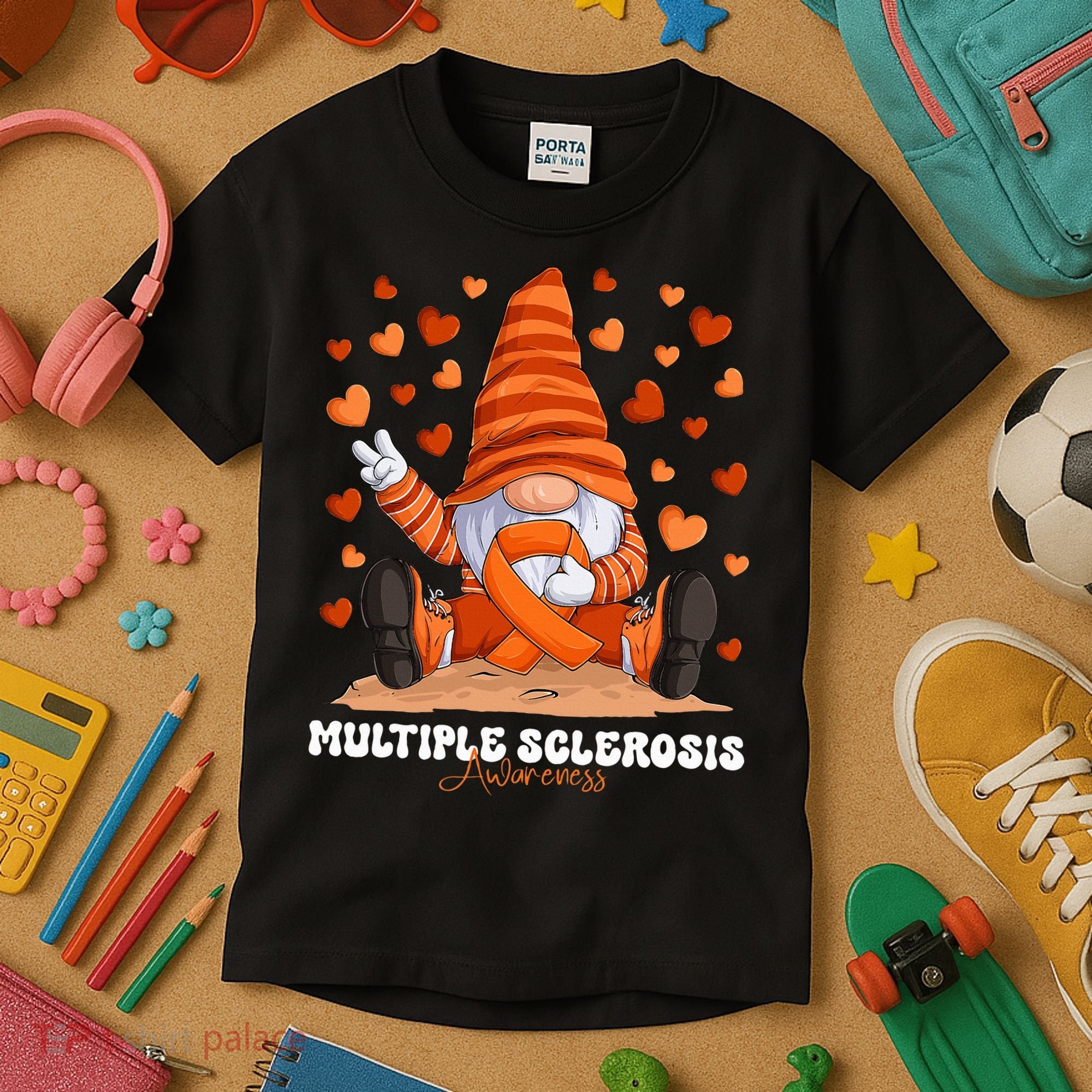 Multiple Sclerosis Awareness Month Orange Ribbon Gnome Kids T-Shirt