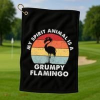 My Spirit Animal Is A Grumpy Flamingo Golf Towel thumb 1
