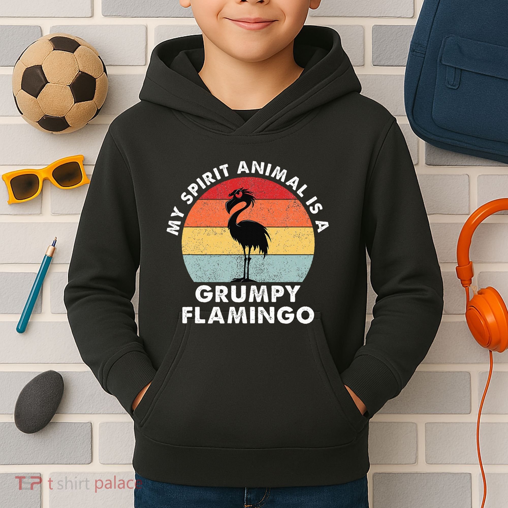 My Spirit Animal Is A Grumpy Flamingo Kids Hoodie