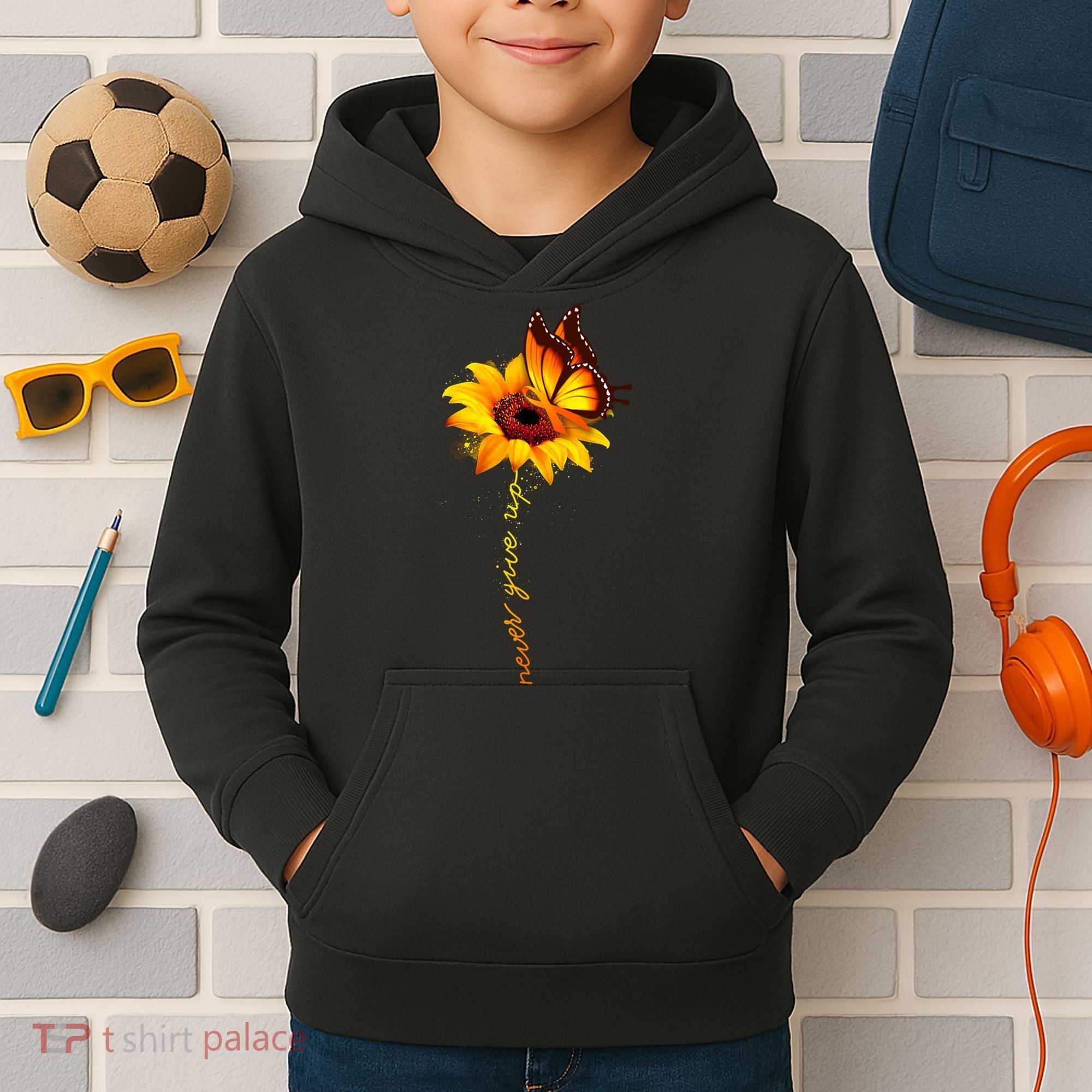 Multiple Sclerosis Awareness Sunflower Butterfly Kids Hoodie