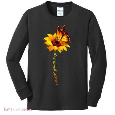 Multiple Sclerosis Awareness Sunflower Butterfly Kids Long Sleeve Shirt