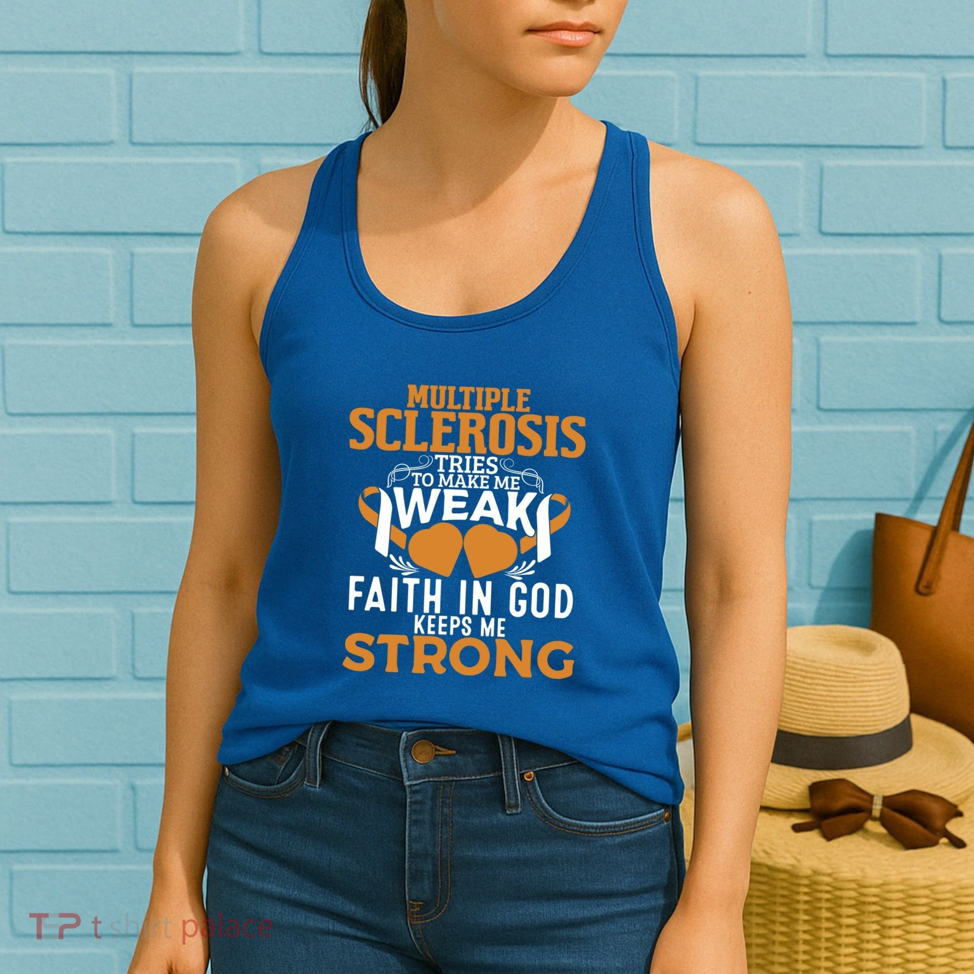 Multiple Sclerosis Awareness Orange Ribbon Funny Gift Women's Tank Top