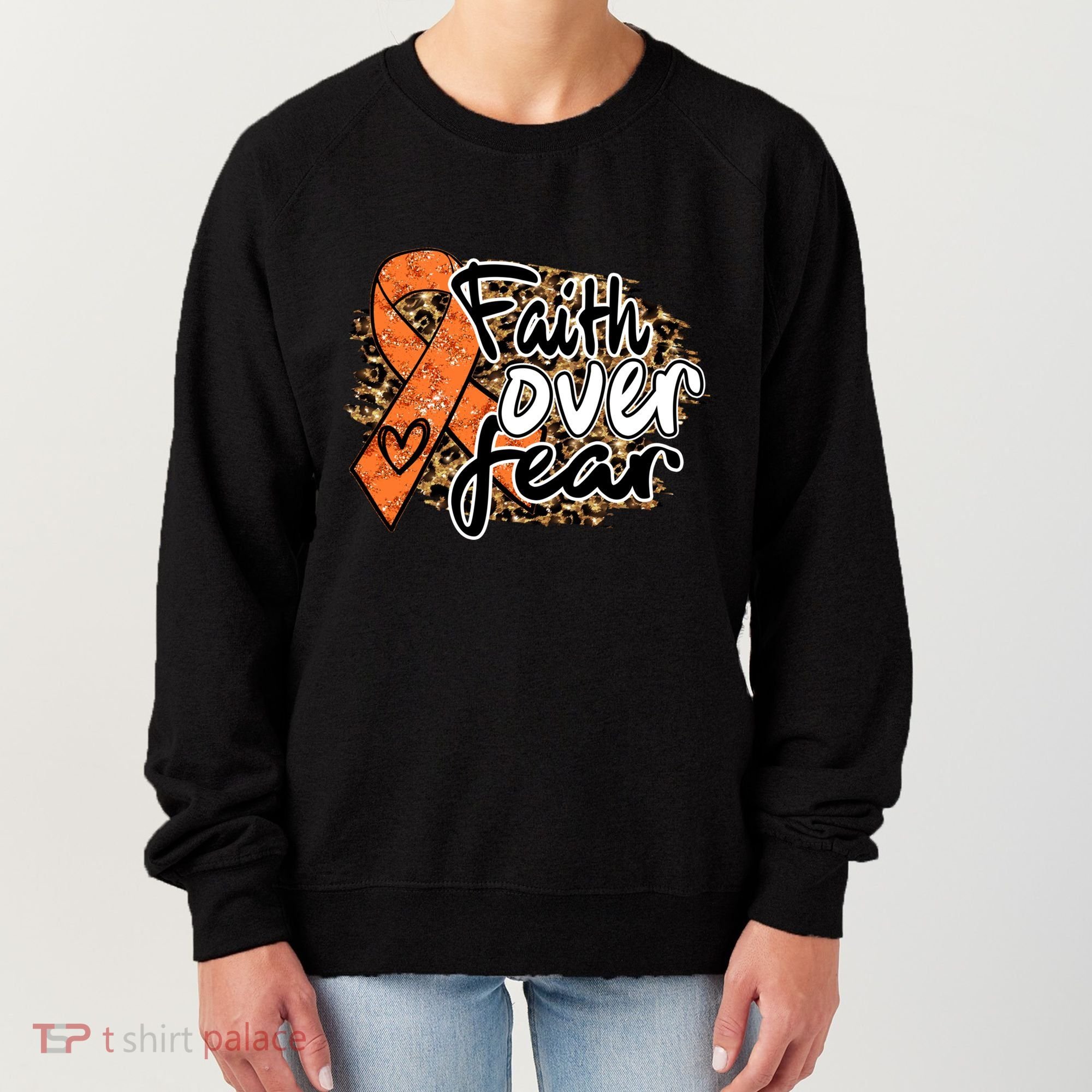 Multiple Sclerosis Awareness Ribbon Faith Over Fear Leopard Gift Women's Sweatshirt