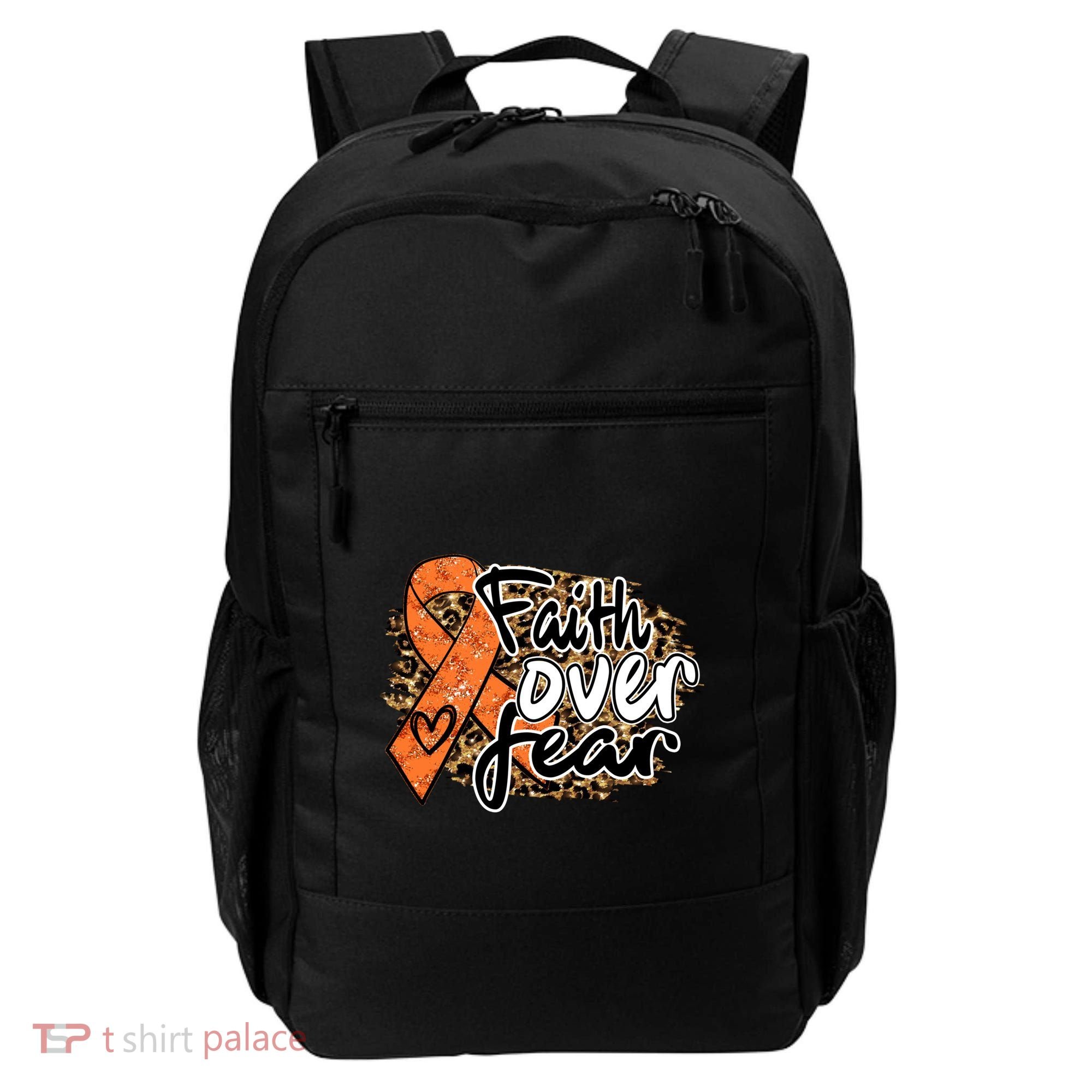Multiple Sclerosis Awareness Ribbon Faith Over Fear Leopard Gift Backpack