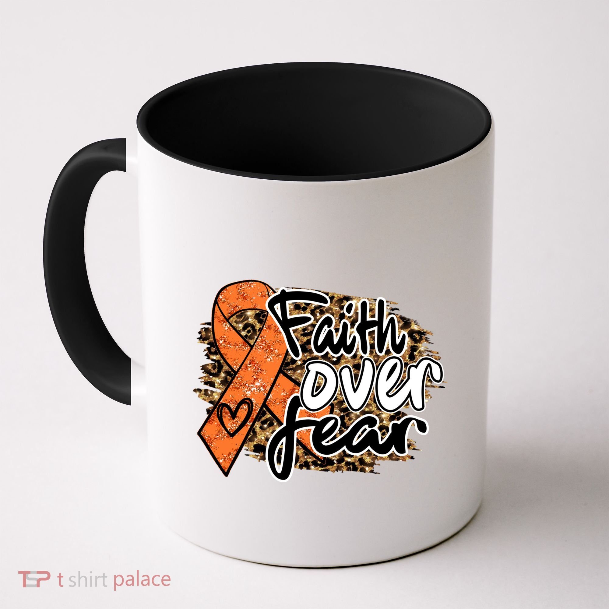 Multiple Sclerosis Awareness Ribbon Faith Over Fear Leopard Gift Coffee Mug