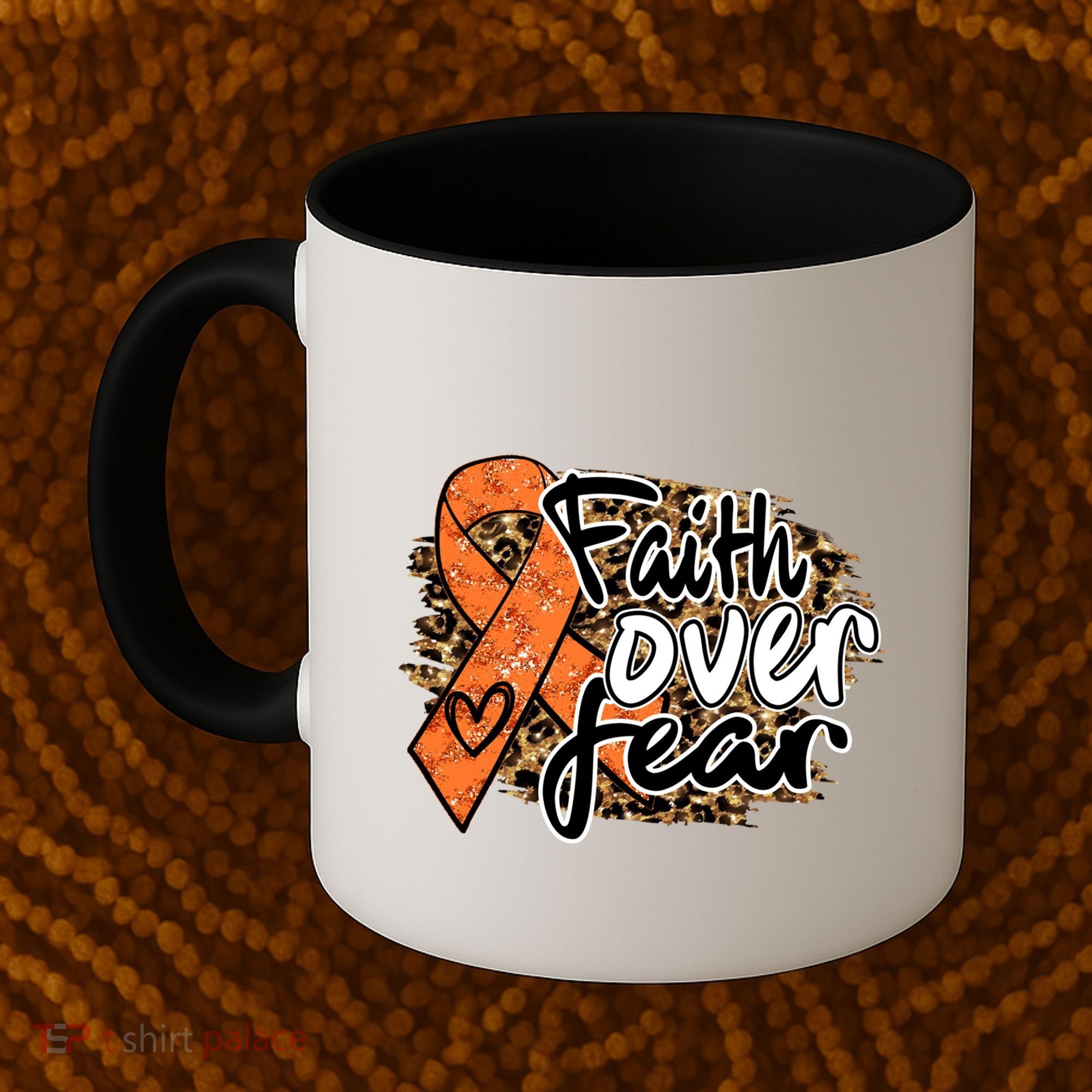 Multiple Sclerosis Awareness Ribbon Faith Over Fear Leopard Gift Coffee Mug