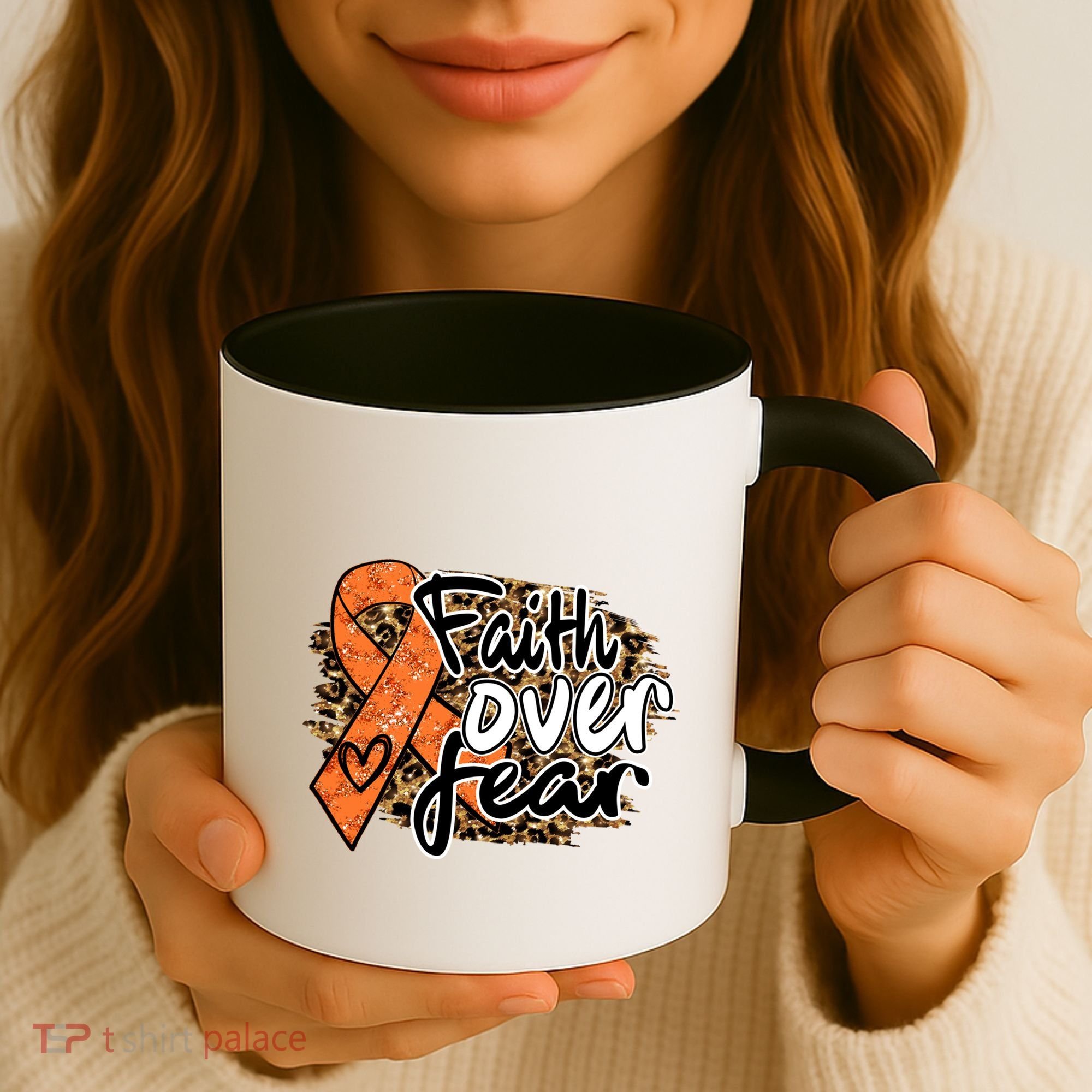 Multiple Sclerosis Awareness Ribbon Faith Over Fear Leopard Gift Coffee Mug