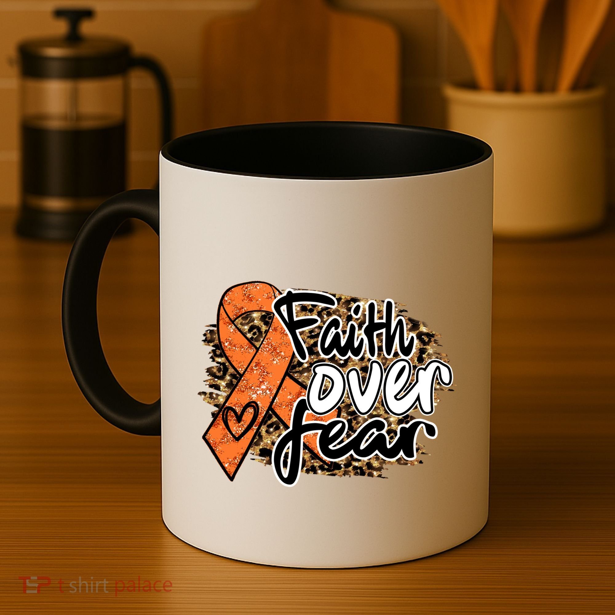 Multiple Sclerosis Awareness Ribbon Faith Over Fear Leopard Gift Coffee Mug