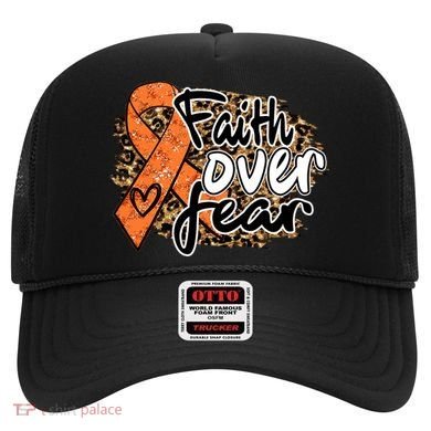 Multiple Sclerosis Awareness Ribbon Faith Over Fear Leopard Gift Hat