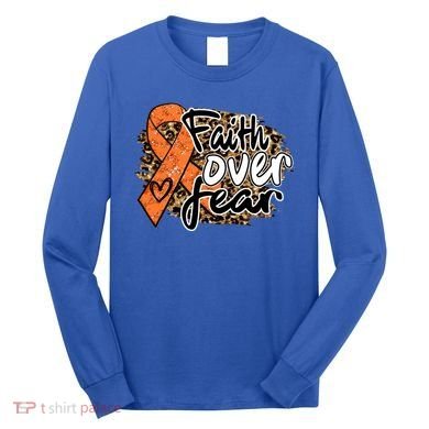 Multiple Sclerosis Awareness Ribbon Faith Over Fear Leopard Gift Long Sleeve Shirt