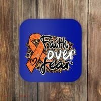 Multiple Sclerosis Awareness Ribbon Faith Over Fear Leopard Gift Coaster thumb 0