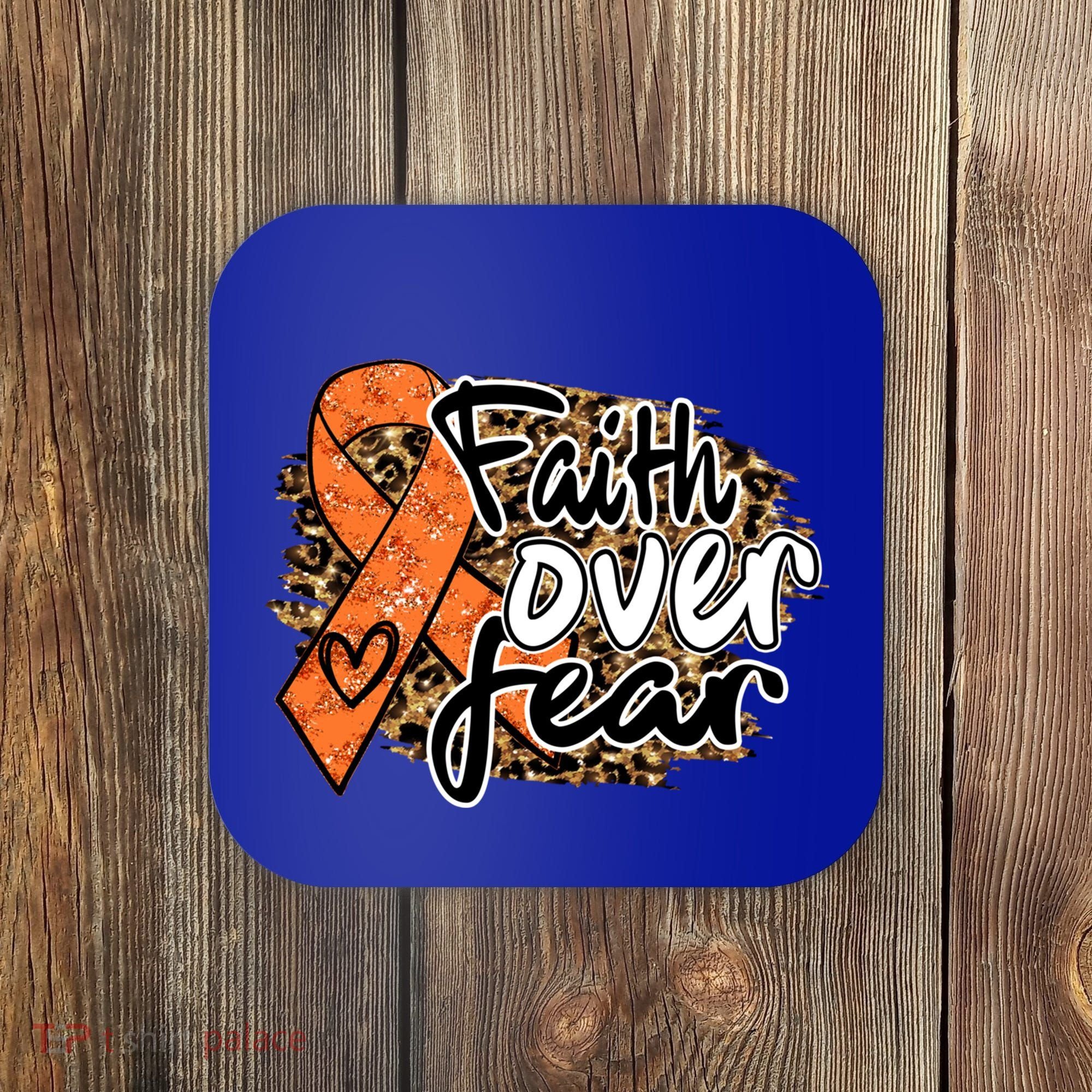 Multiple Sclerosis Awareness Ribbon Faith Over Fear Leopard Gift Coaster