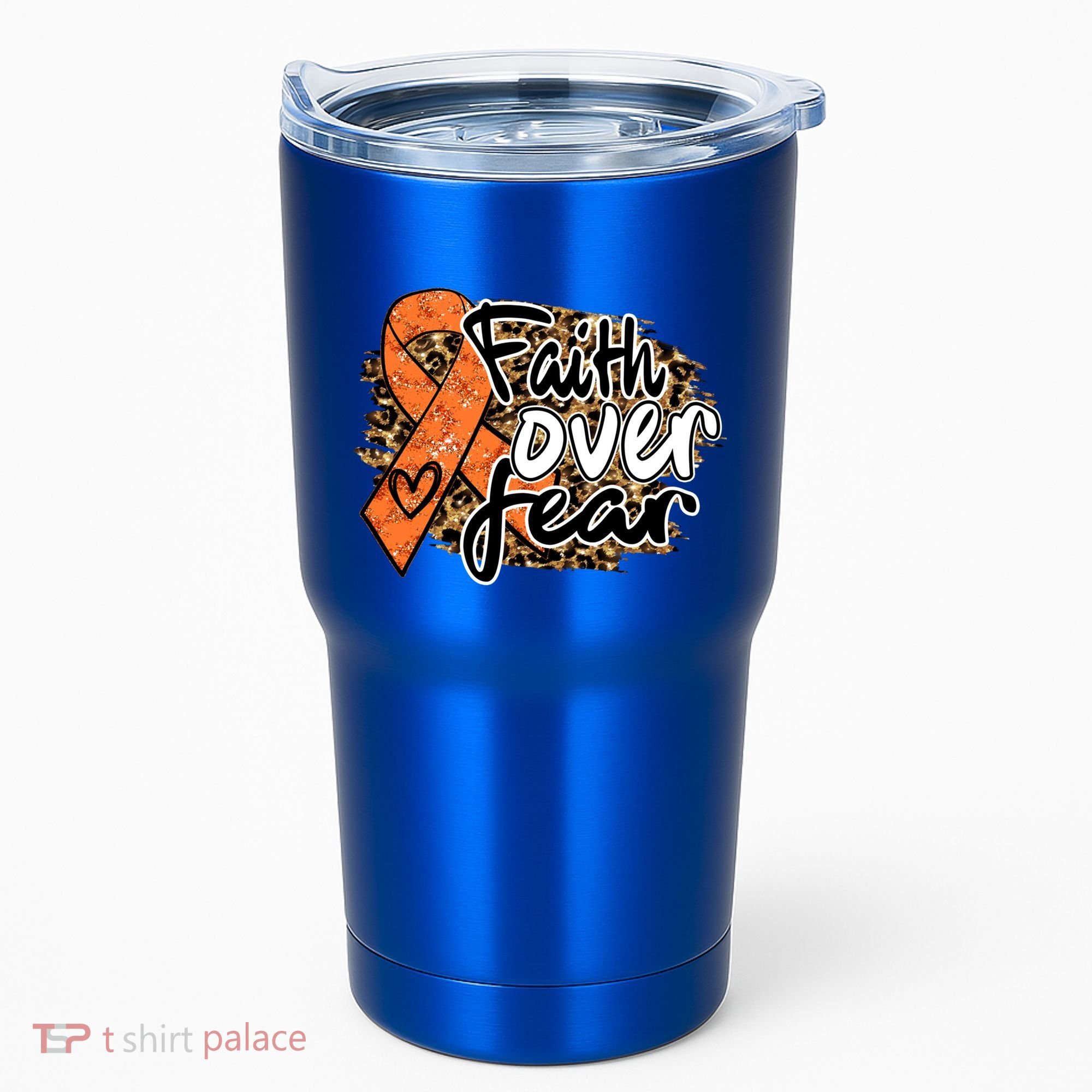 Multiple Sclerosis Awareness Ribbon Faith Over Fear Leopard Gift Tumbler