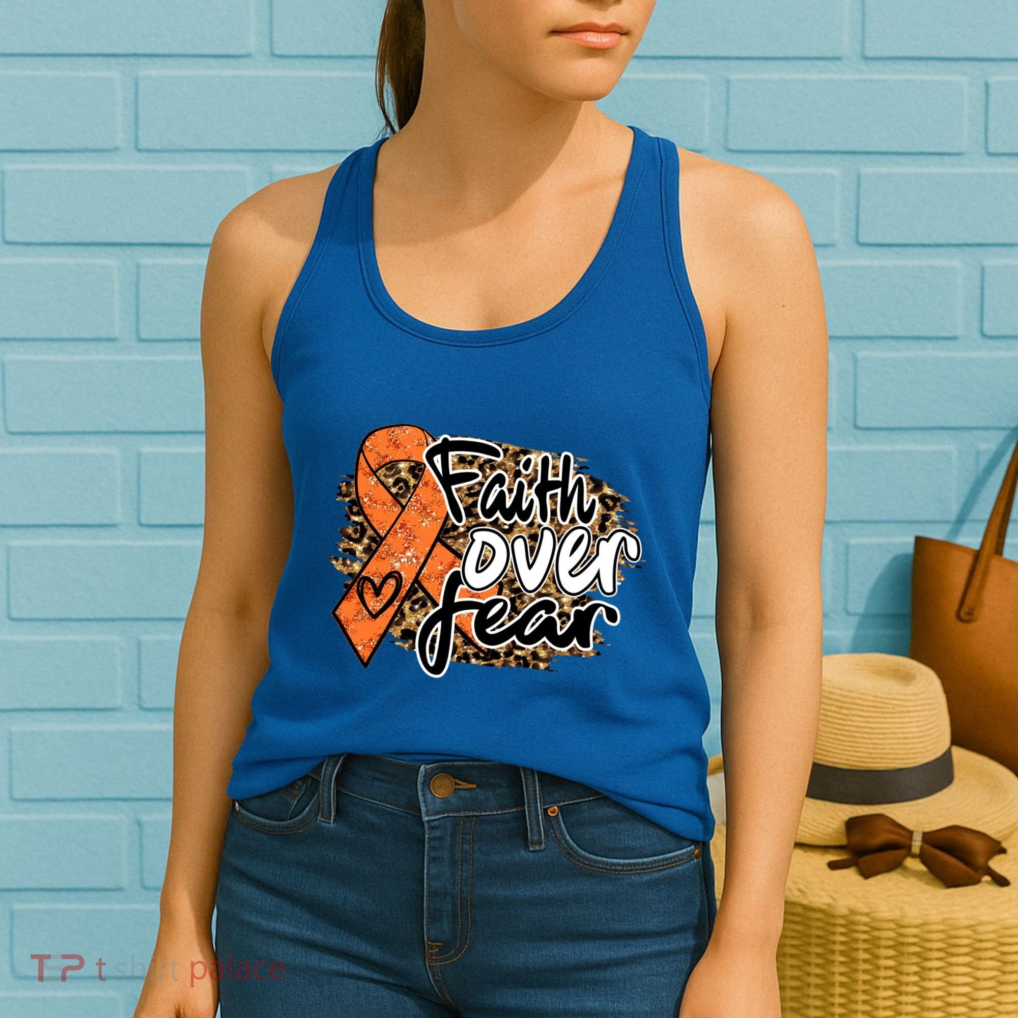 Multiple Sclerosis Awareness Ribbon Faith Over Fear Leopard Gift Women's Tank Top