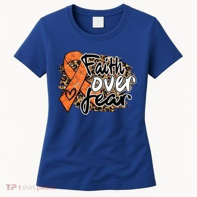 Multiple Sclerosis Awareness Ribbon Faith Over Fear Leopard Gift Women's T-Shirt