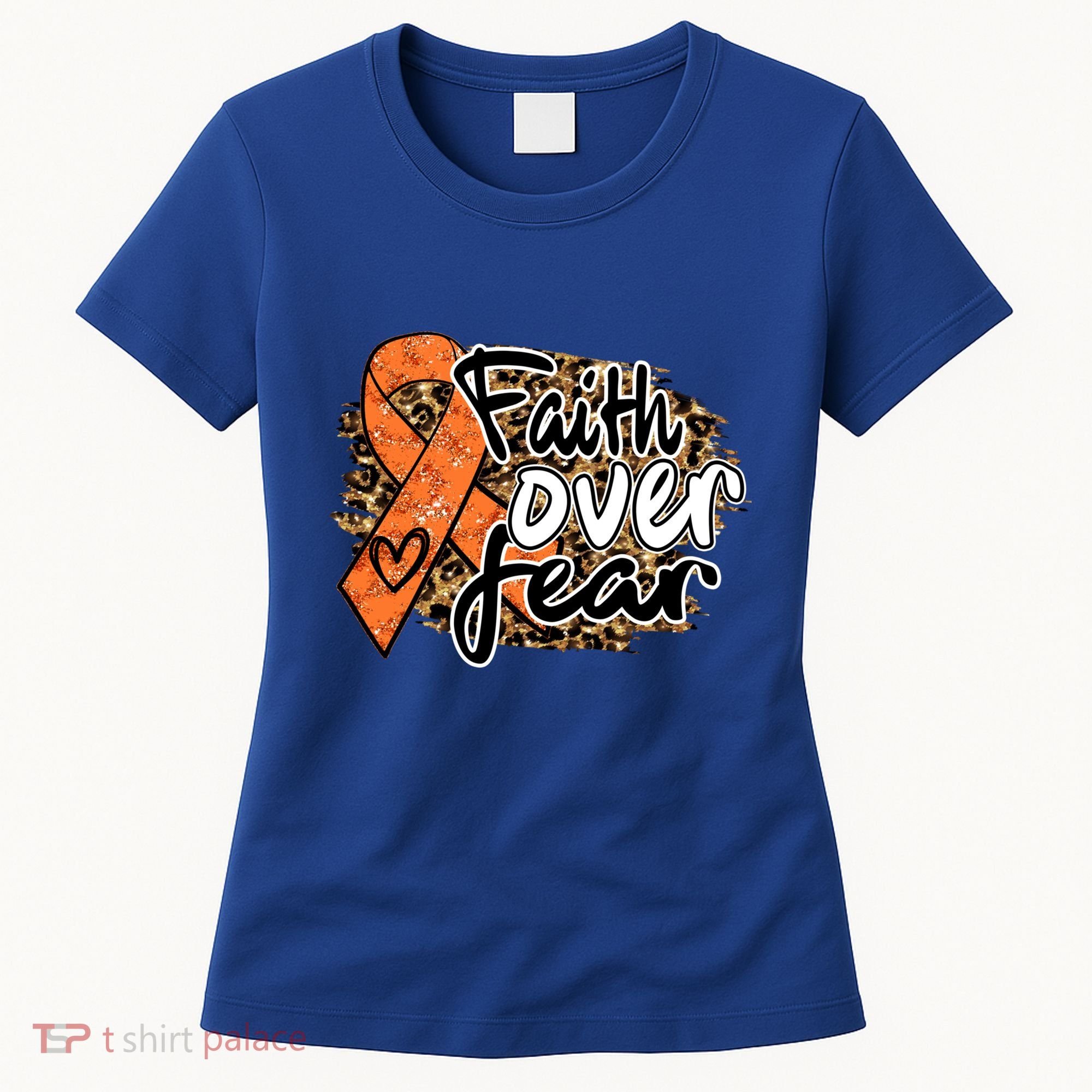 Multiple Sclerosis Awareness Ribbon Faith Over Fear Leopard Gift Women's T-Shirt