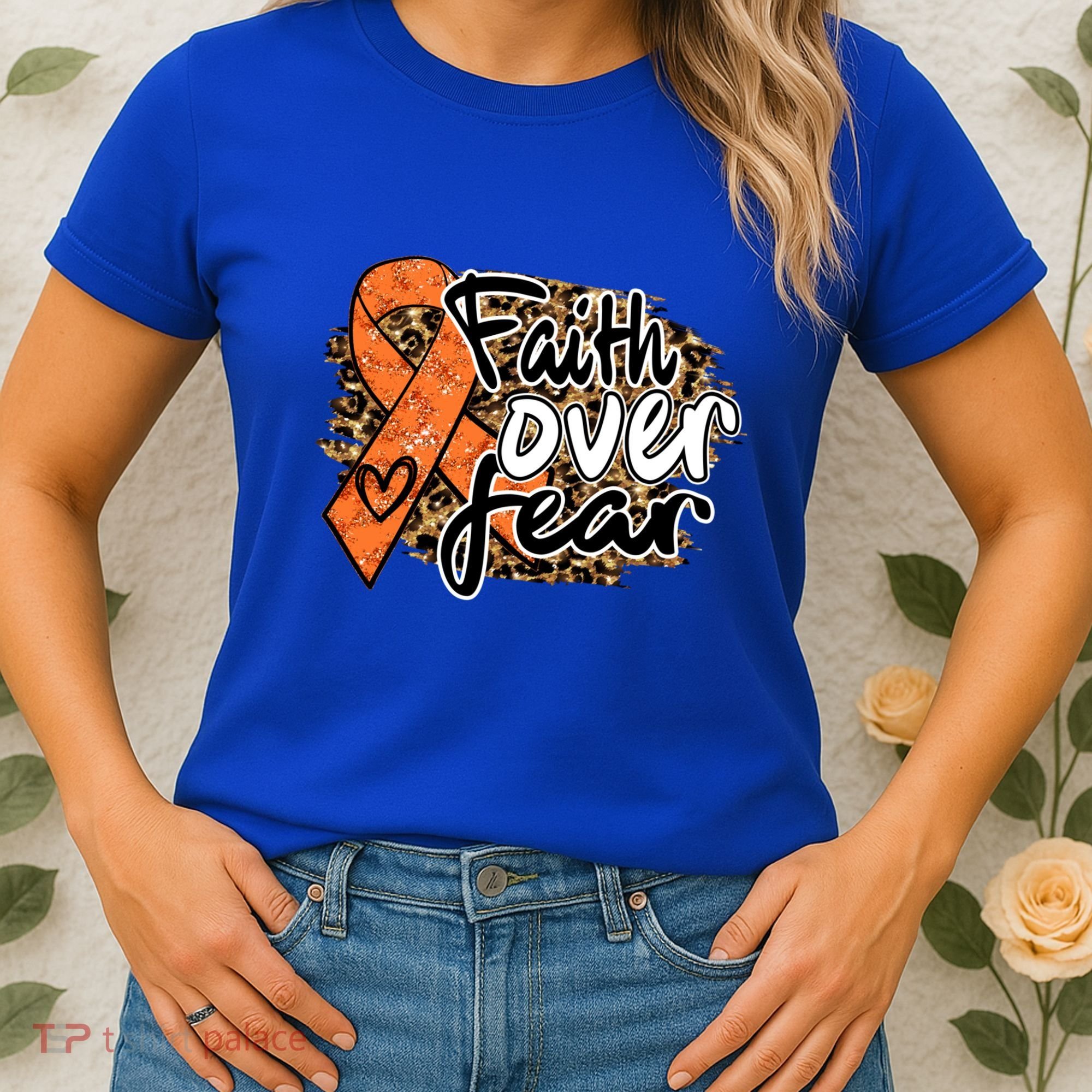 Multiple Sclerosis Awareness Ribbon Faith Over Fear Leopard Gift Women's T-Shirt