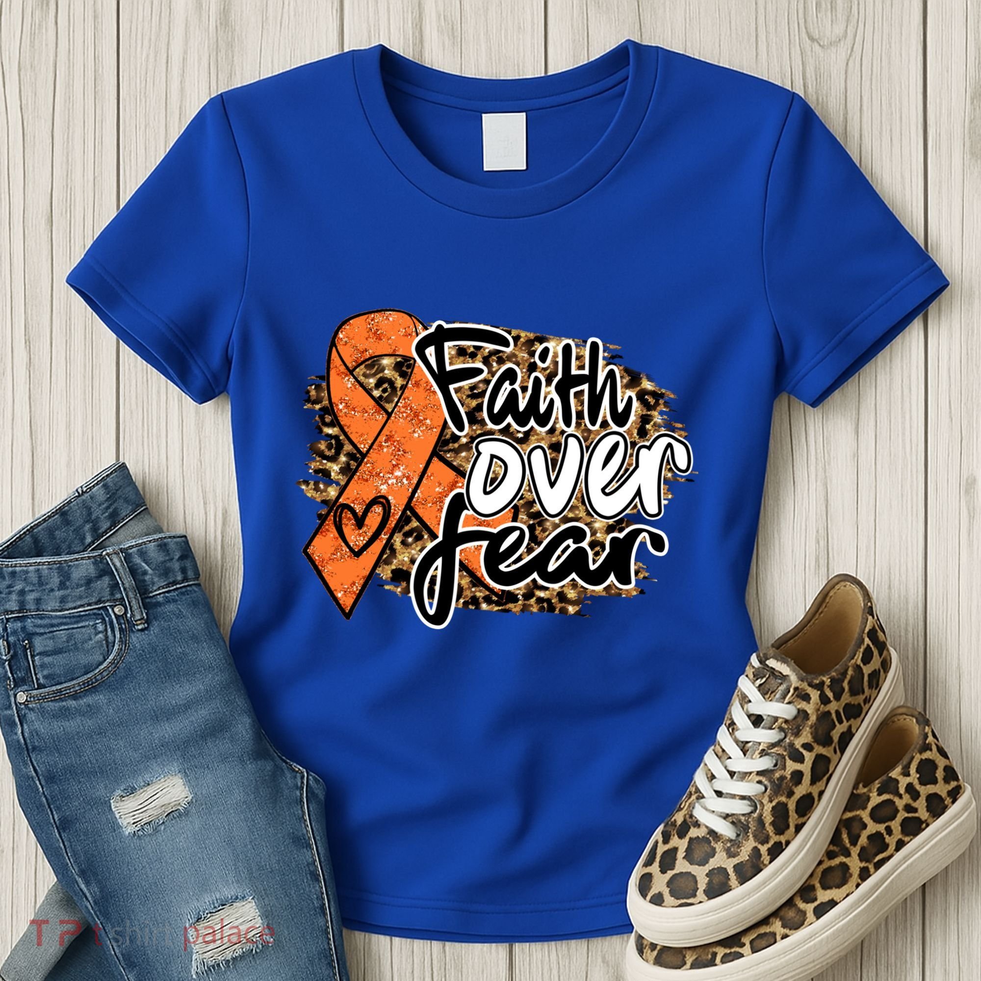 Multiple Sclerosis Awareness Ribbon Faith Over Fear Leopard Gift Women's T-Shirt